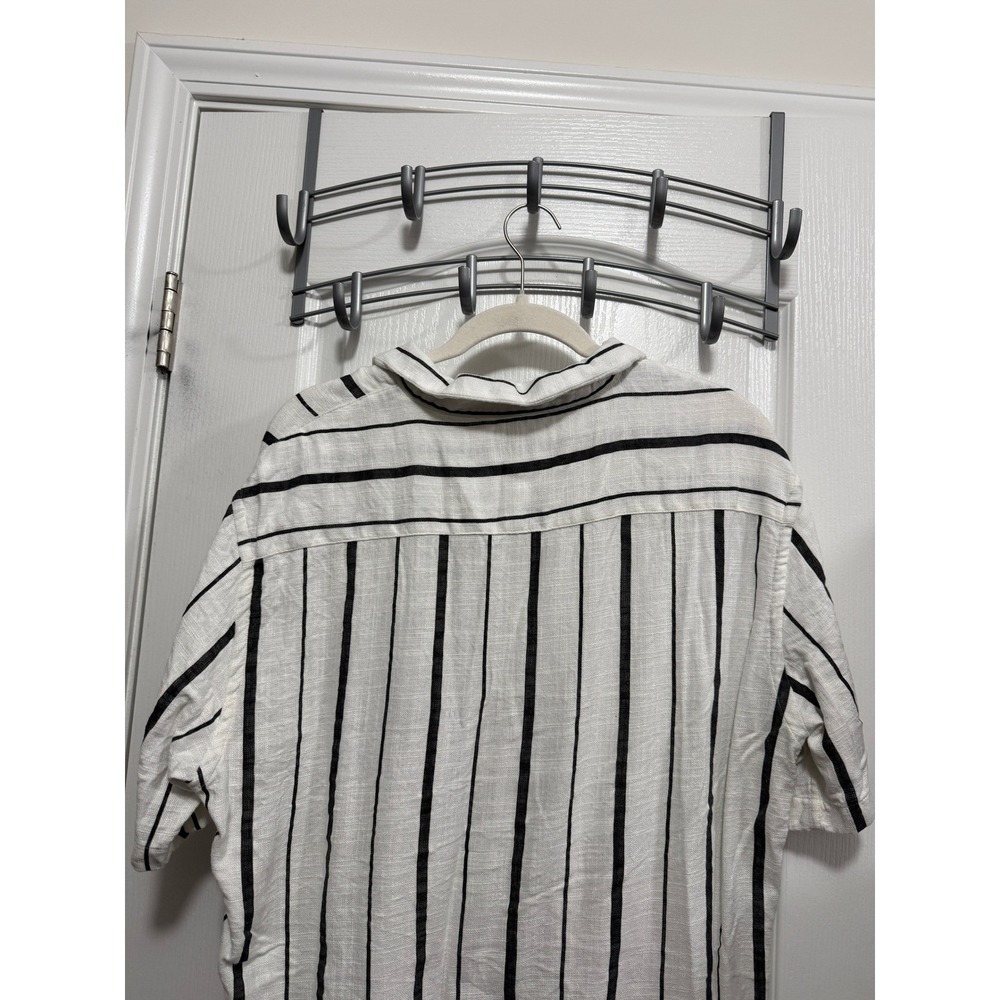 Zara Man XL White Black Vertical Stripe Linen Blend Short Sleeve Camp Shirt - Picture 12 of 16